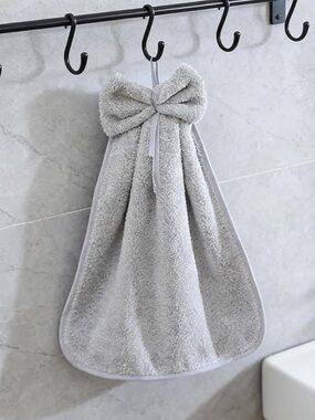 Plush Gray Bow Hand Towel